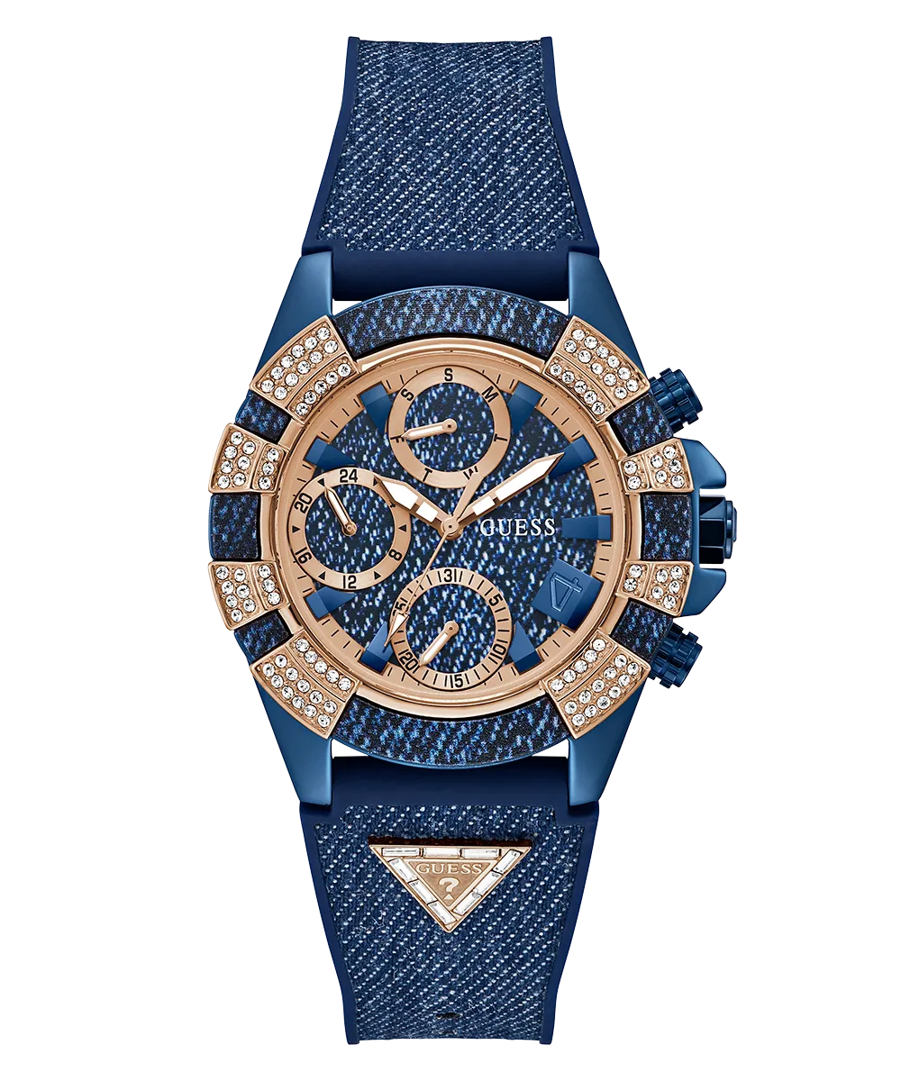 40th Anniversary Special Edition GUESS Ladies Blue Rose Gold Tone Multi-function Watch