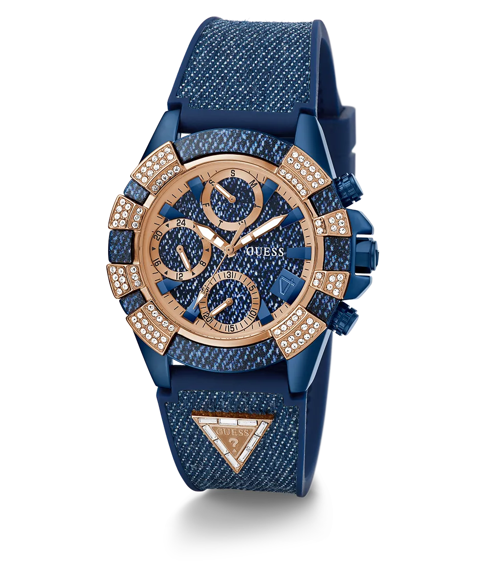 40th Anniversary Special Edition GUESS Ladies Blue Rose Gold Tone Multi-function Watch