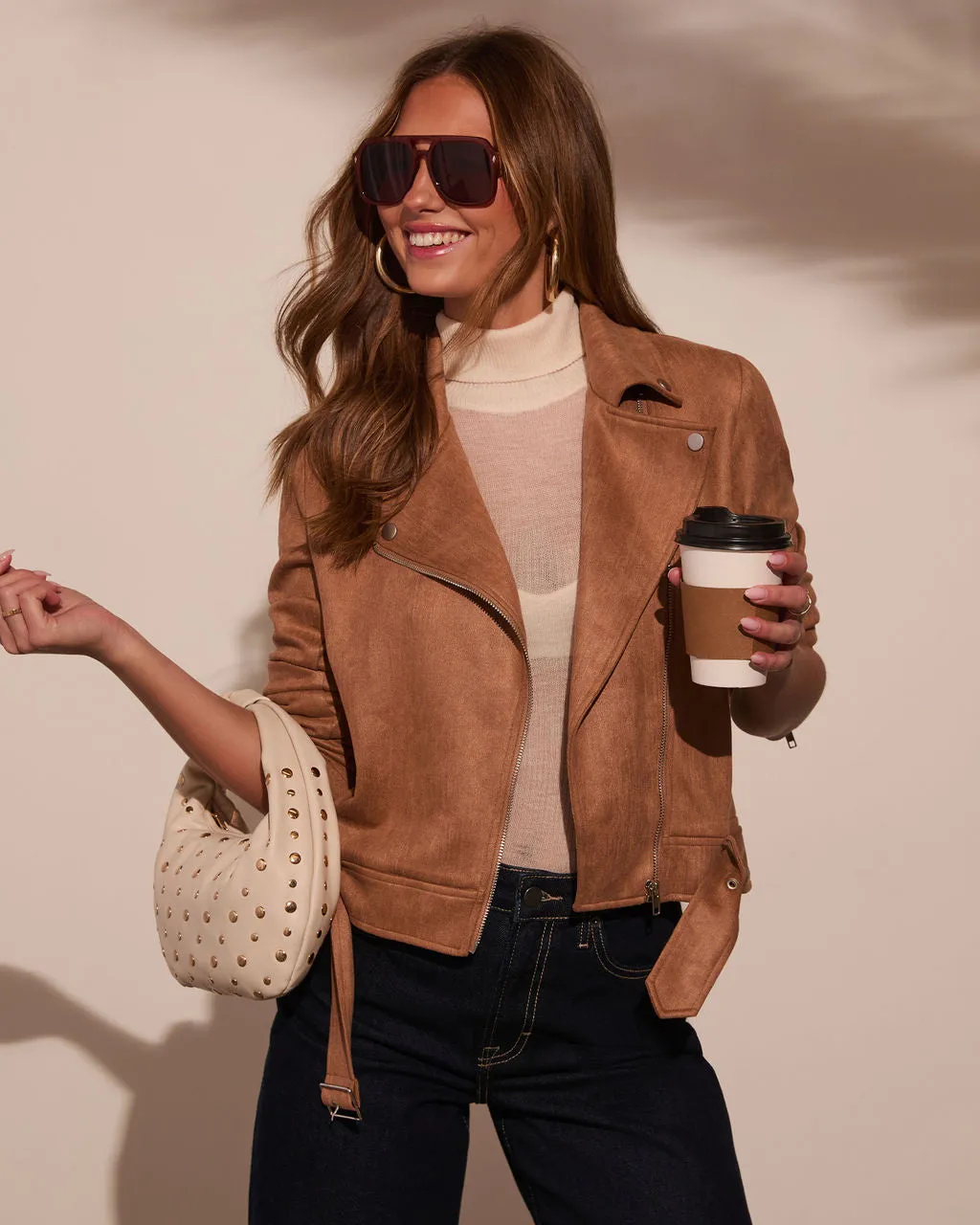 At The Fireside Cropped Suede Moto Jacket