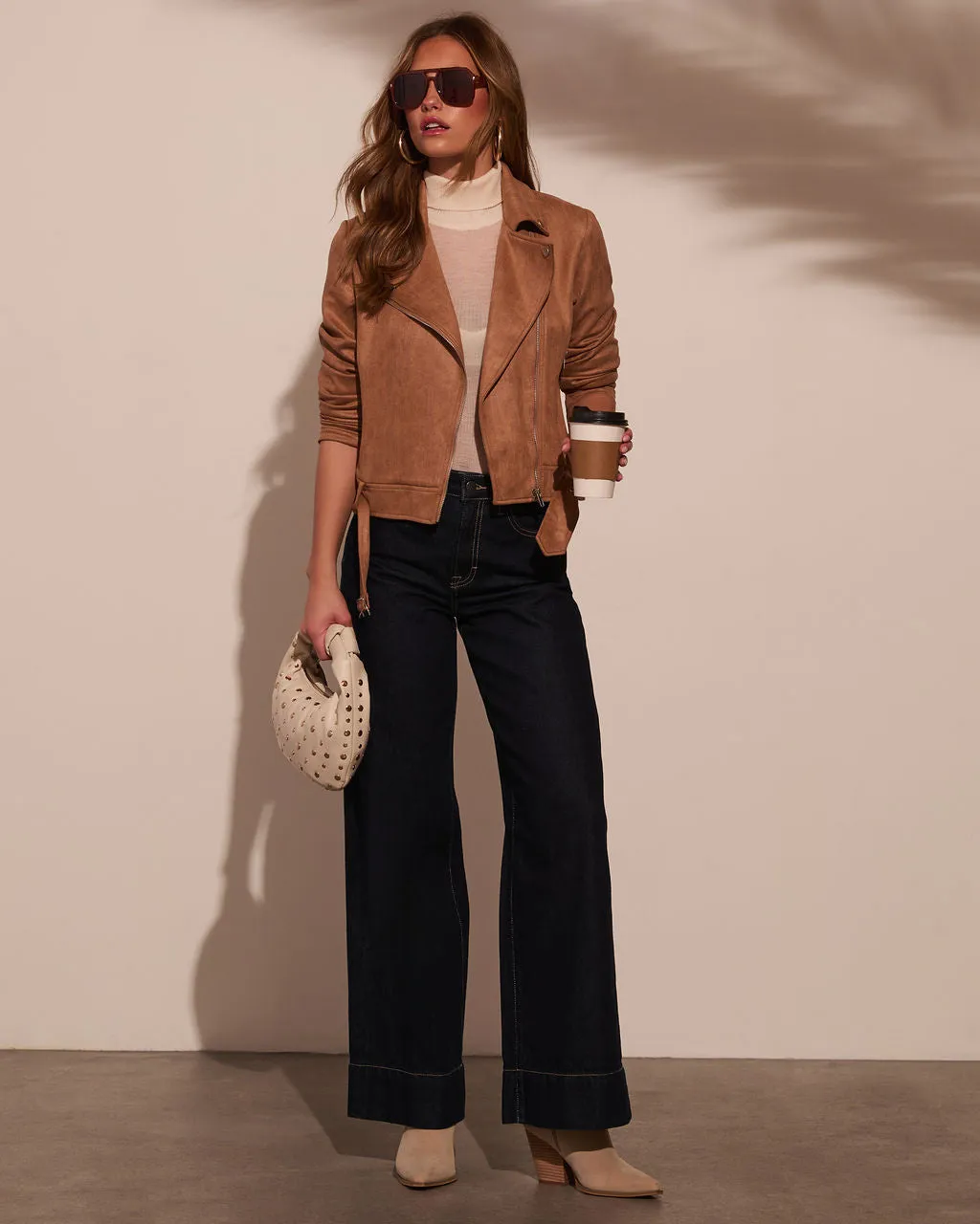 At The Fireside Cropped Suede Moto Jacket