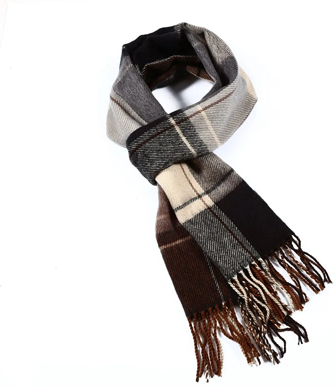 A.WAVE Softer than Cashmere Wool Touch Tassel Ends Plaid Check Solid Scarf