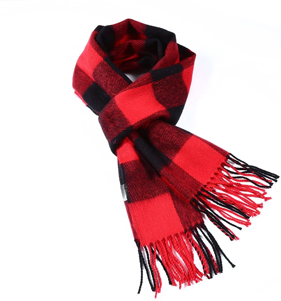 A.WAVE Softer than Cashmere Wool Touch Tassel Ends Plaid Check Solid Scarf