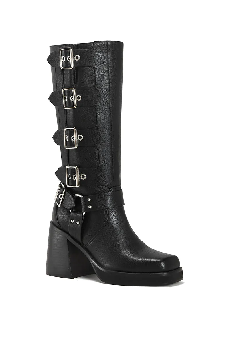 BRONSON-BLACK HEELED MOTO BOOT