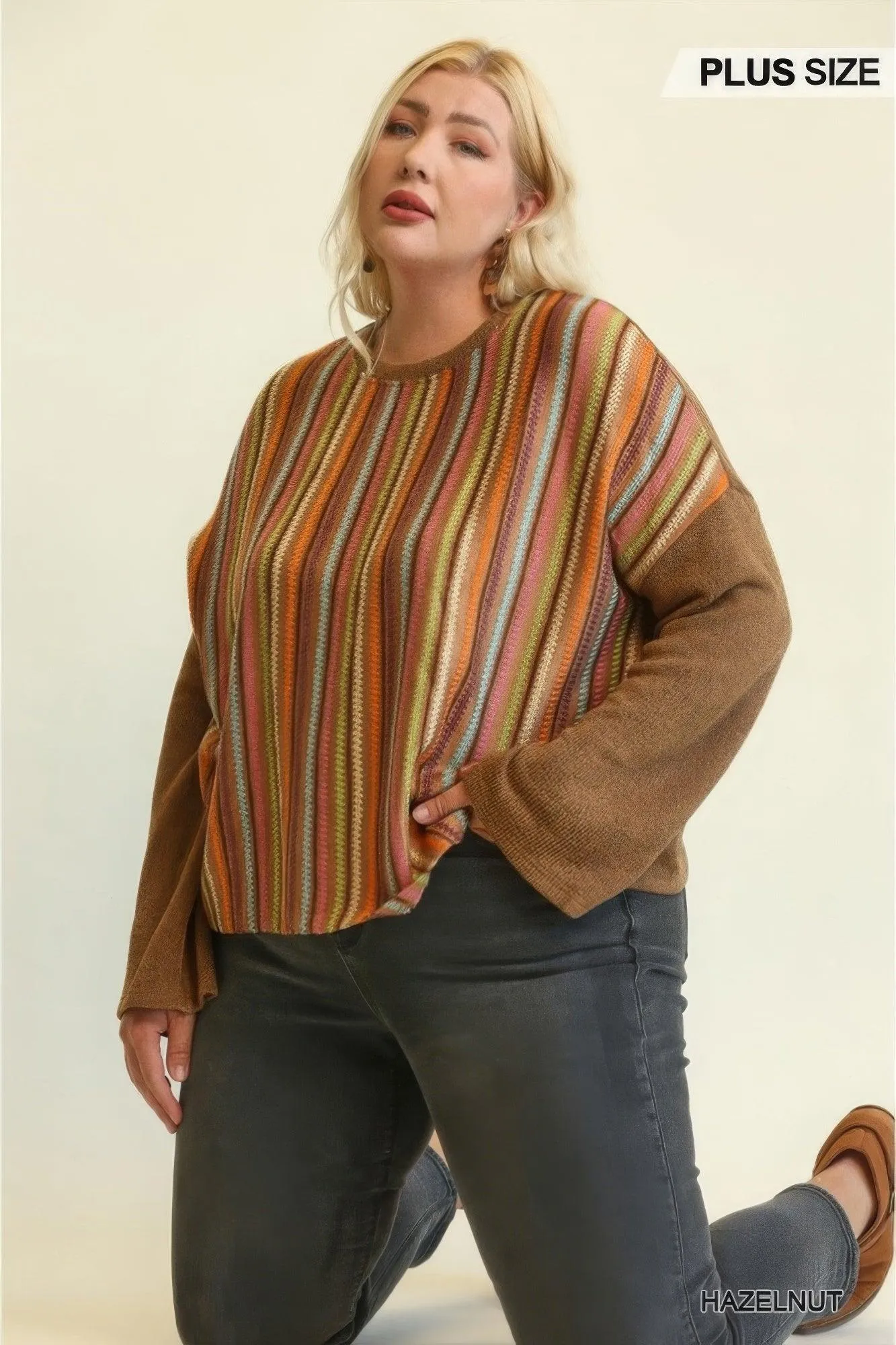 Brown Knit Mixed Loose Top