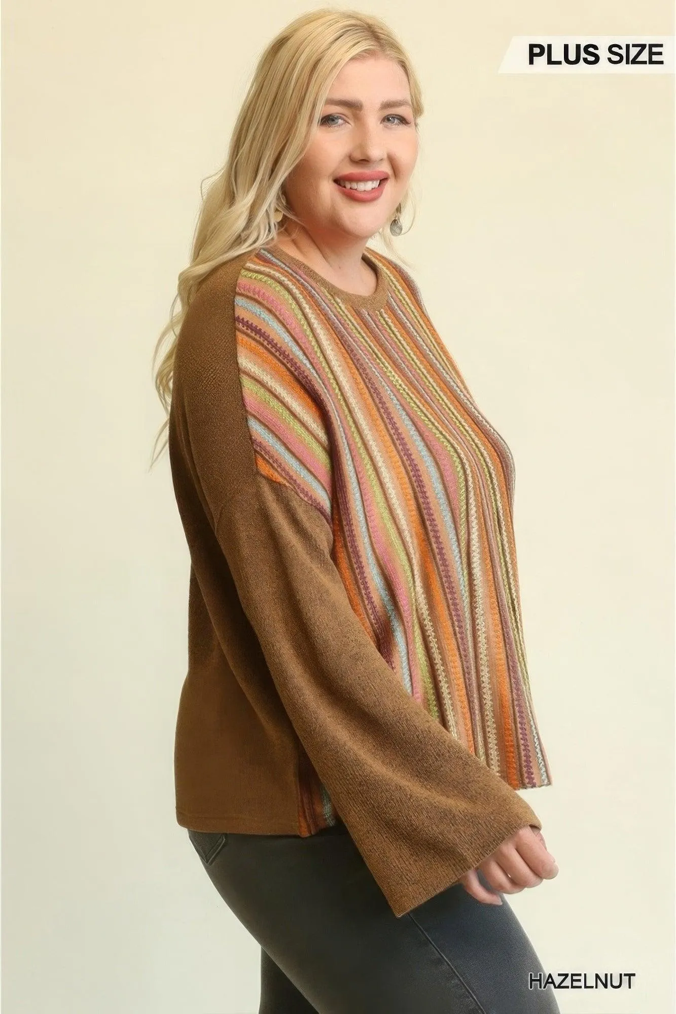 Brown Knit Mixed Loose Top