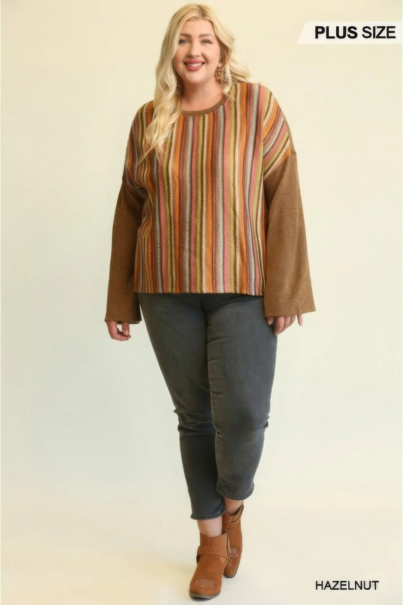 Brown Knit Mixed Loose Top