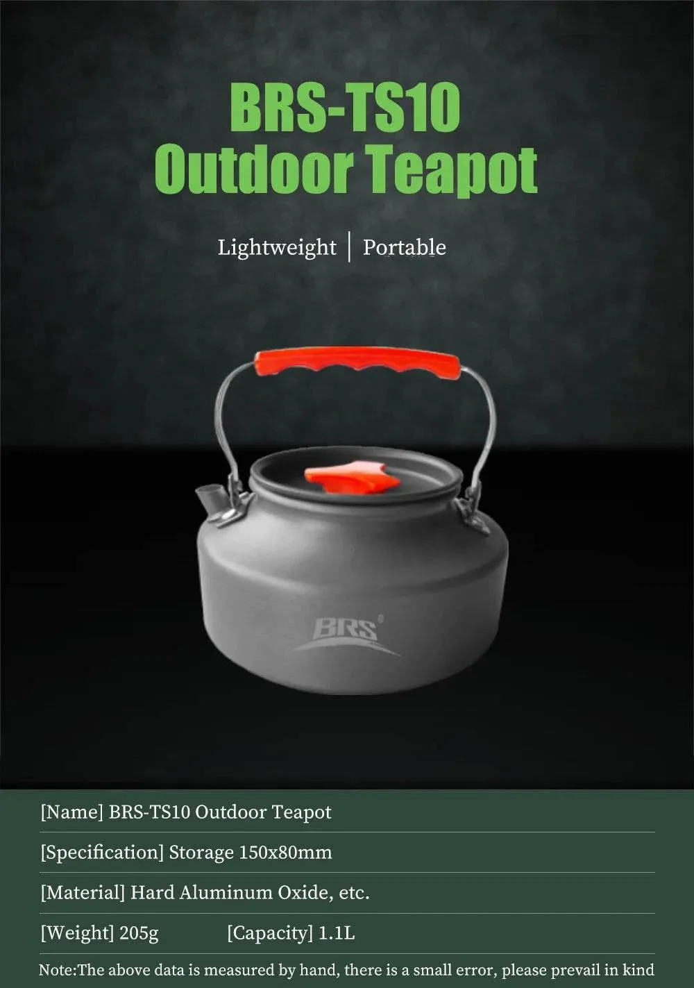 BRS-TS10 Outdoor Teapot Hard Aluminum Oxide Camping Light Durable Portable Outdoor Kettle