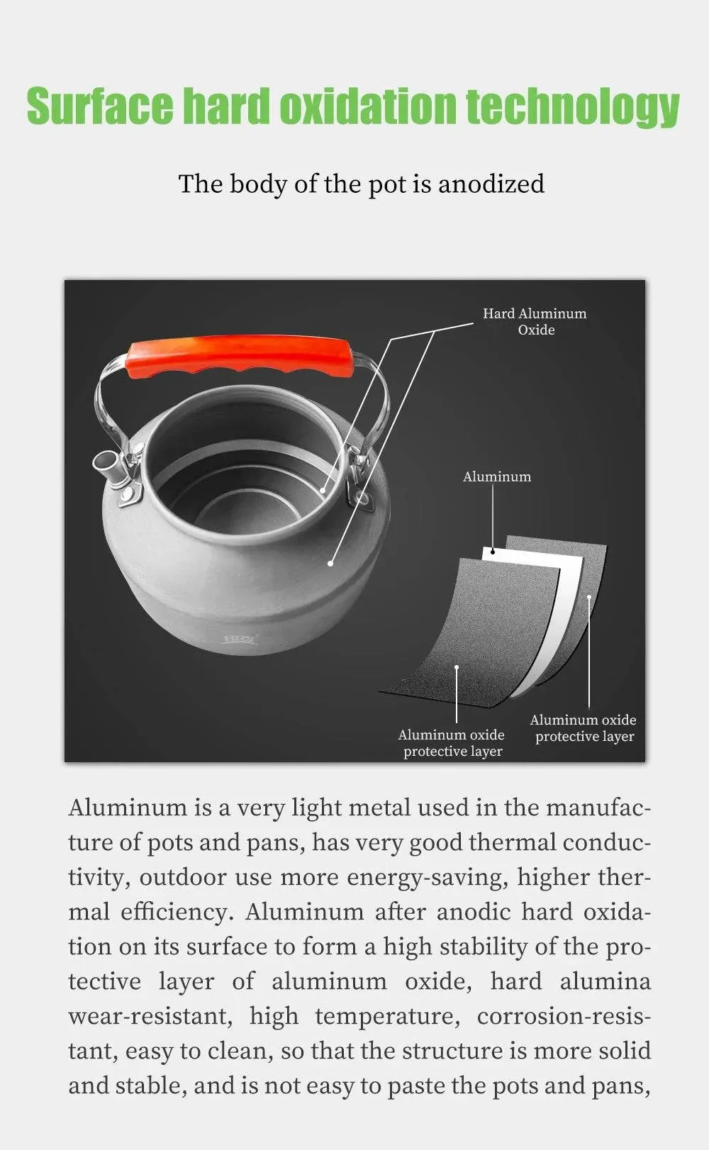 BRS-TS10 Outdoor Teapot Hard Aluminum Oxide Camping Light Durable Portable Outdoor Kettle