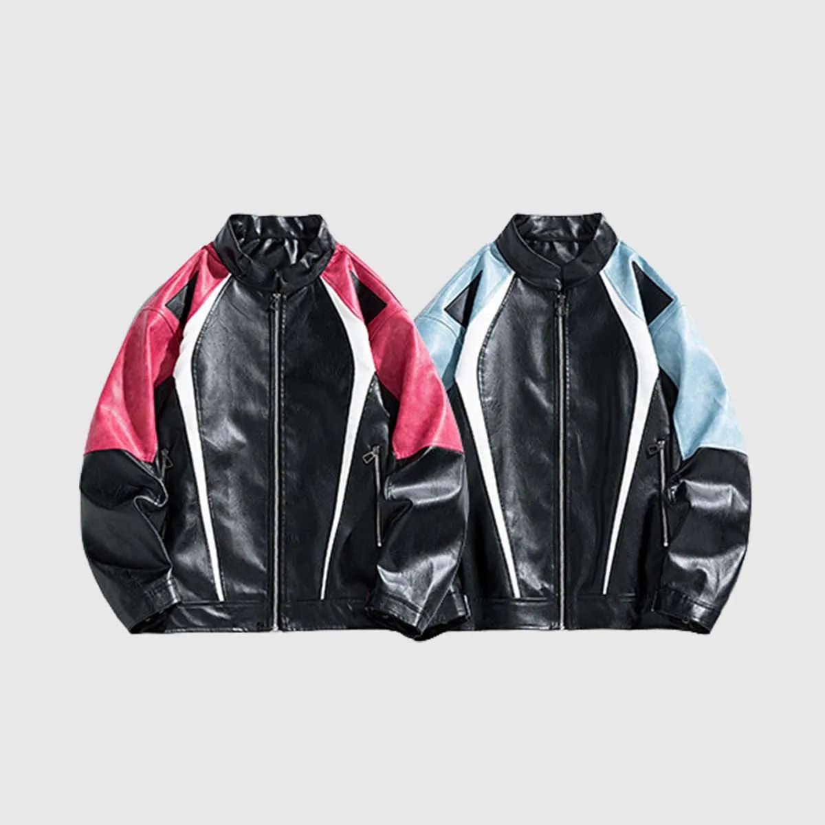 Colorblock PU Moto Jacket