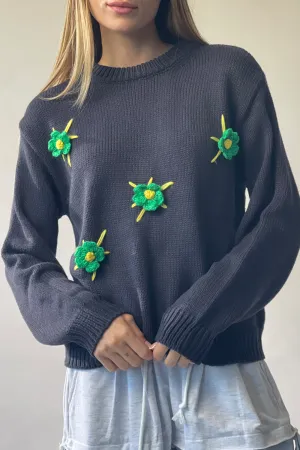 Crochet Puff Flower Knit Sweater