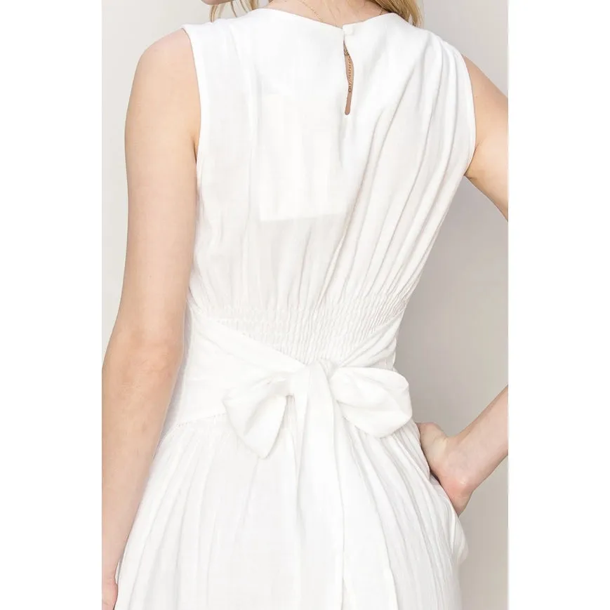 D-LINEN Blended Tie Waist Dress OFF WHITE