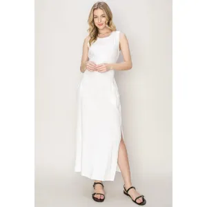 D-LINEN Blended Tie Waist Dress OFF WHITE