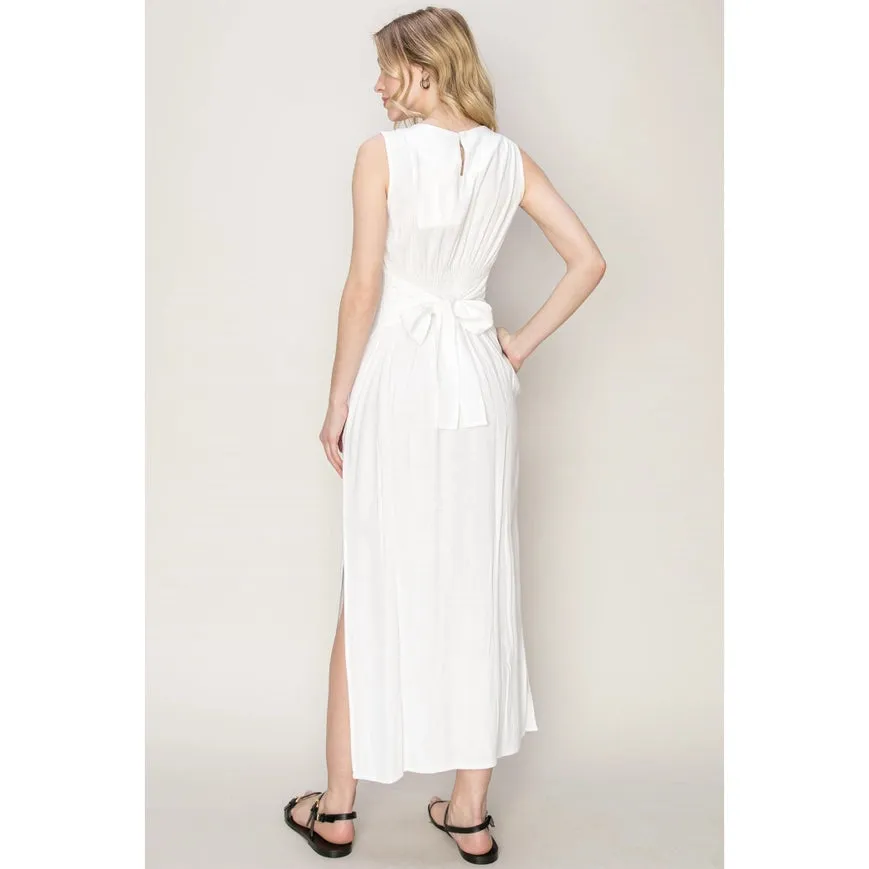 D-LINEN Blended Tie Waist Dress OFF WHITE