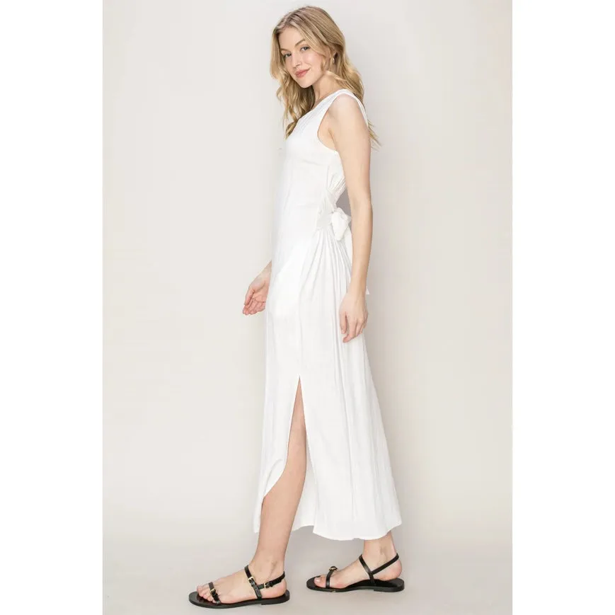 D-LINEN Blended Tie Waist Dress OFF WHITE