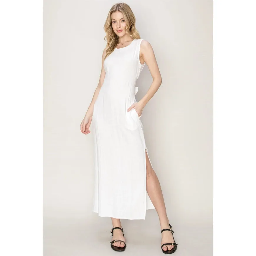 D-LINEN Blended Tie Waist Dress OFF WHITE