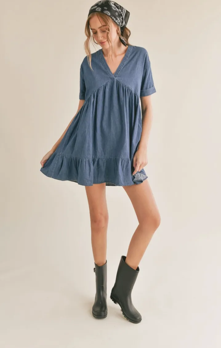 Denim Chambray Babydoll Dress