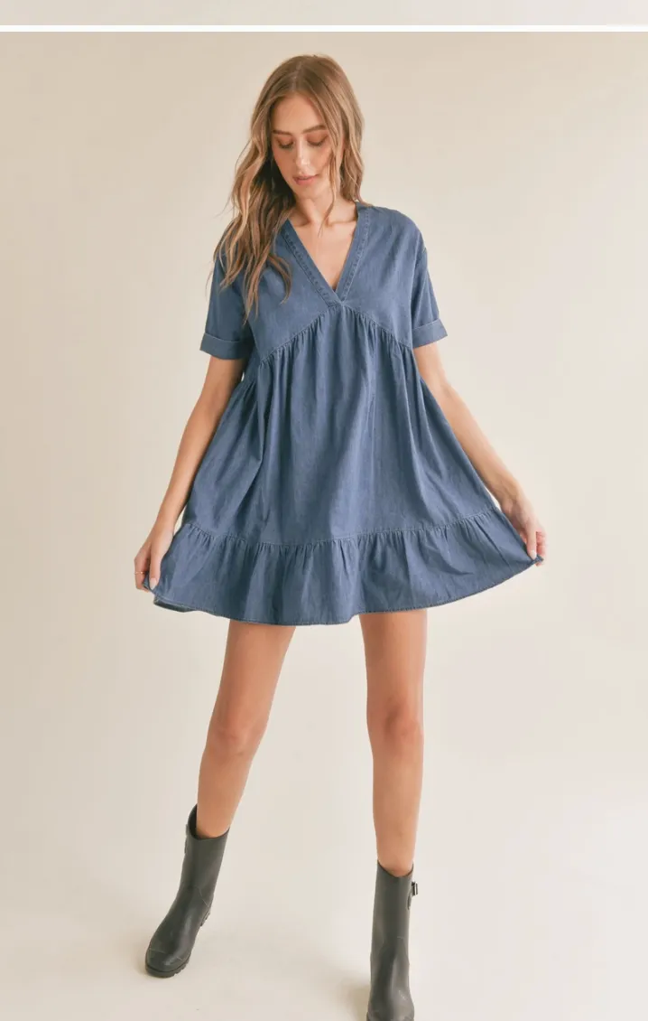 Denim Chambray Babydoll Dress