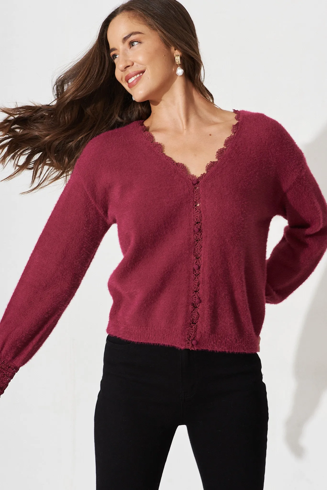 Edmondale Knit In Magenta Wool Blend