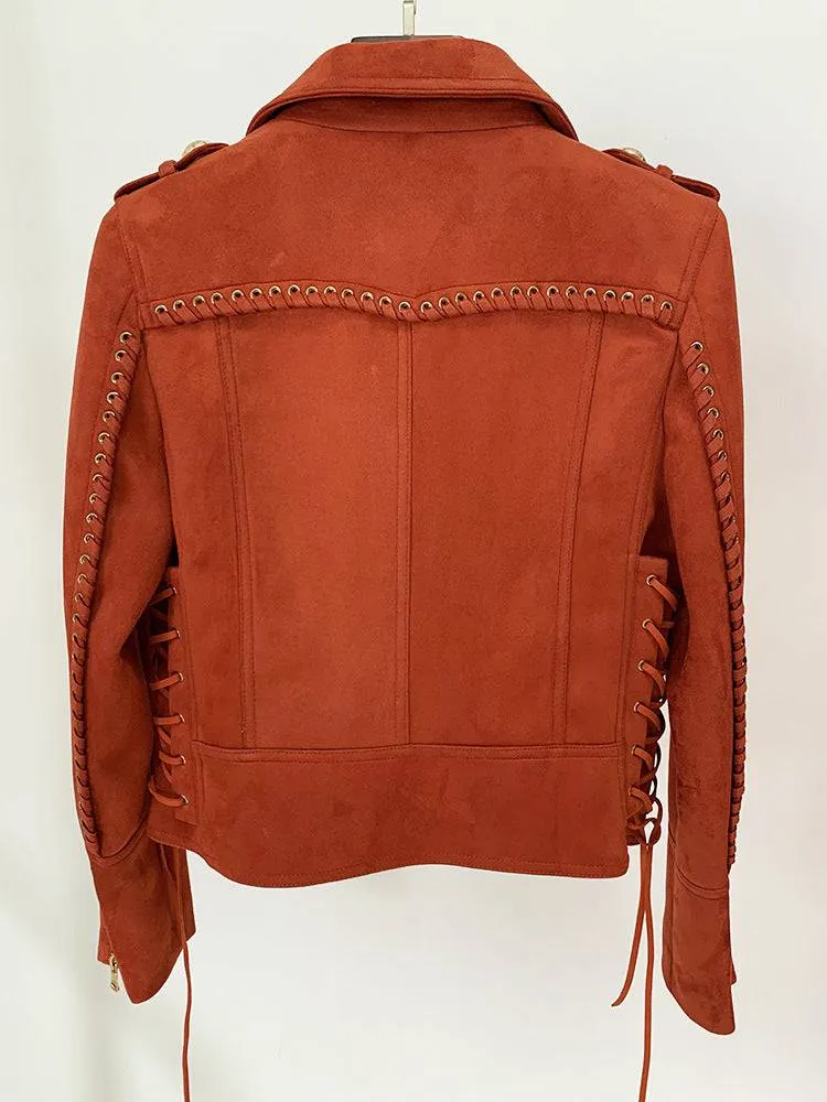 Eliane Lacing Up Tassel Synthetic Suede Leather Jacket