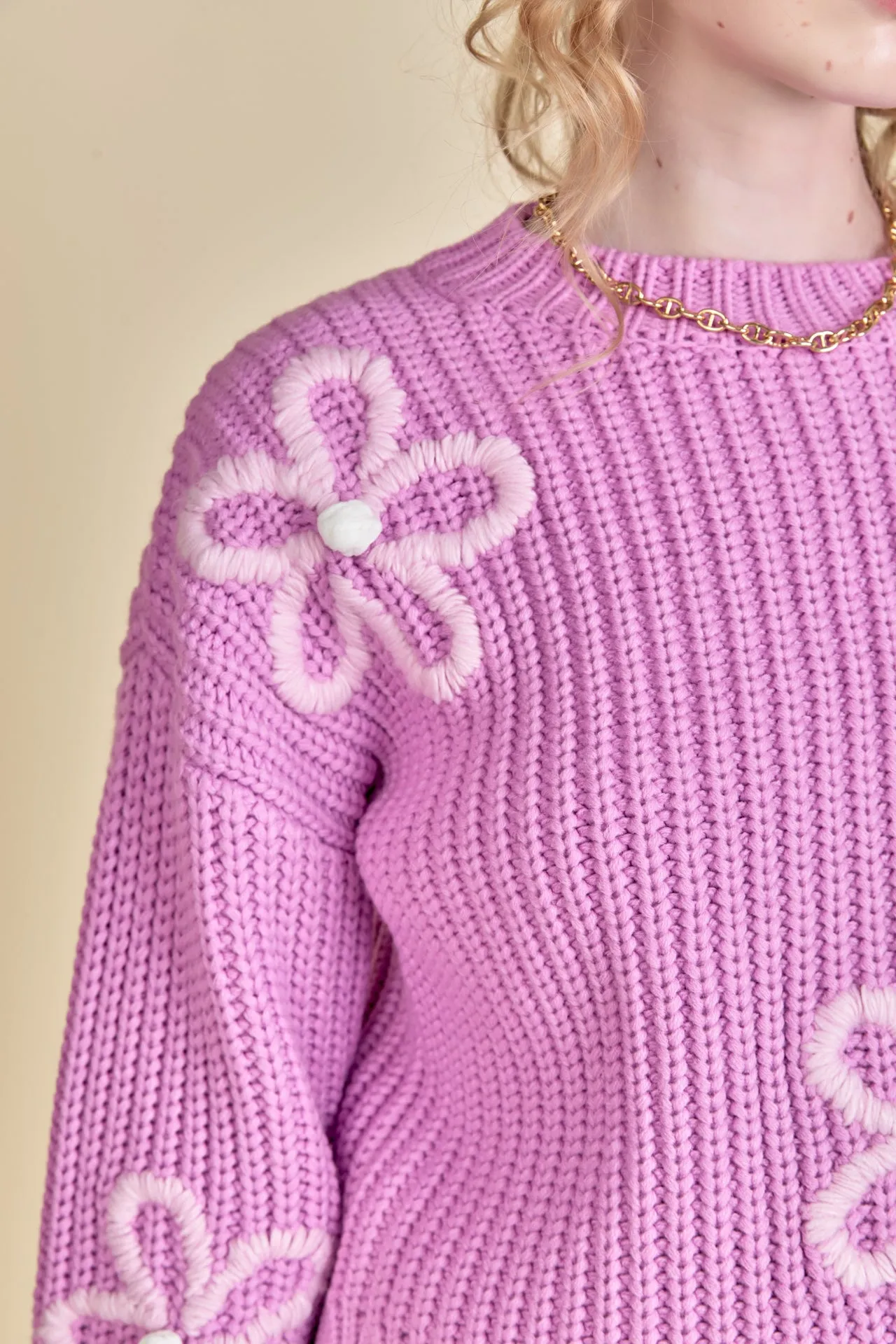 Flower Embroidery Knit Top