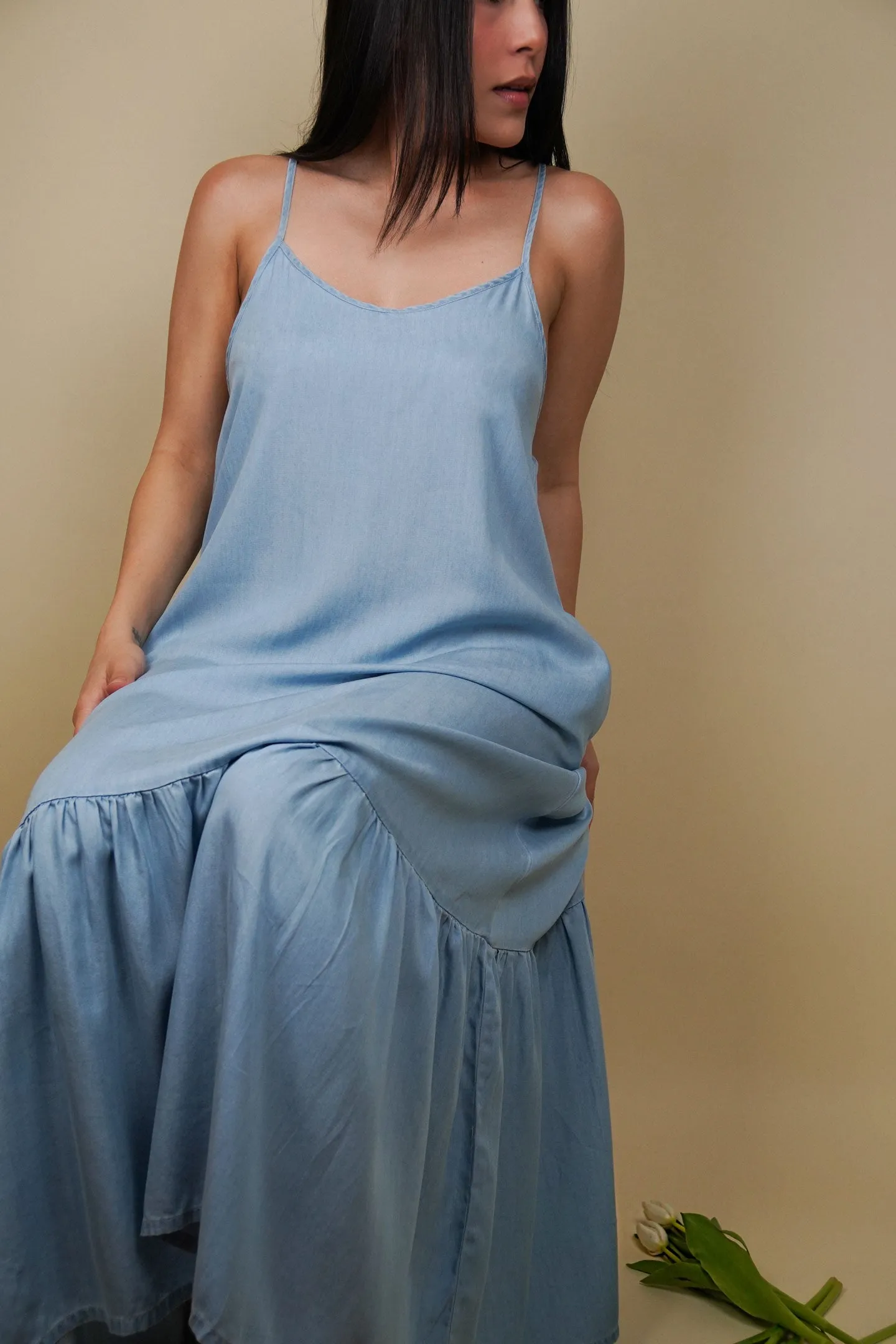 Flowy Maxi Dress in Blue Denim