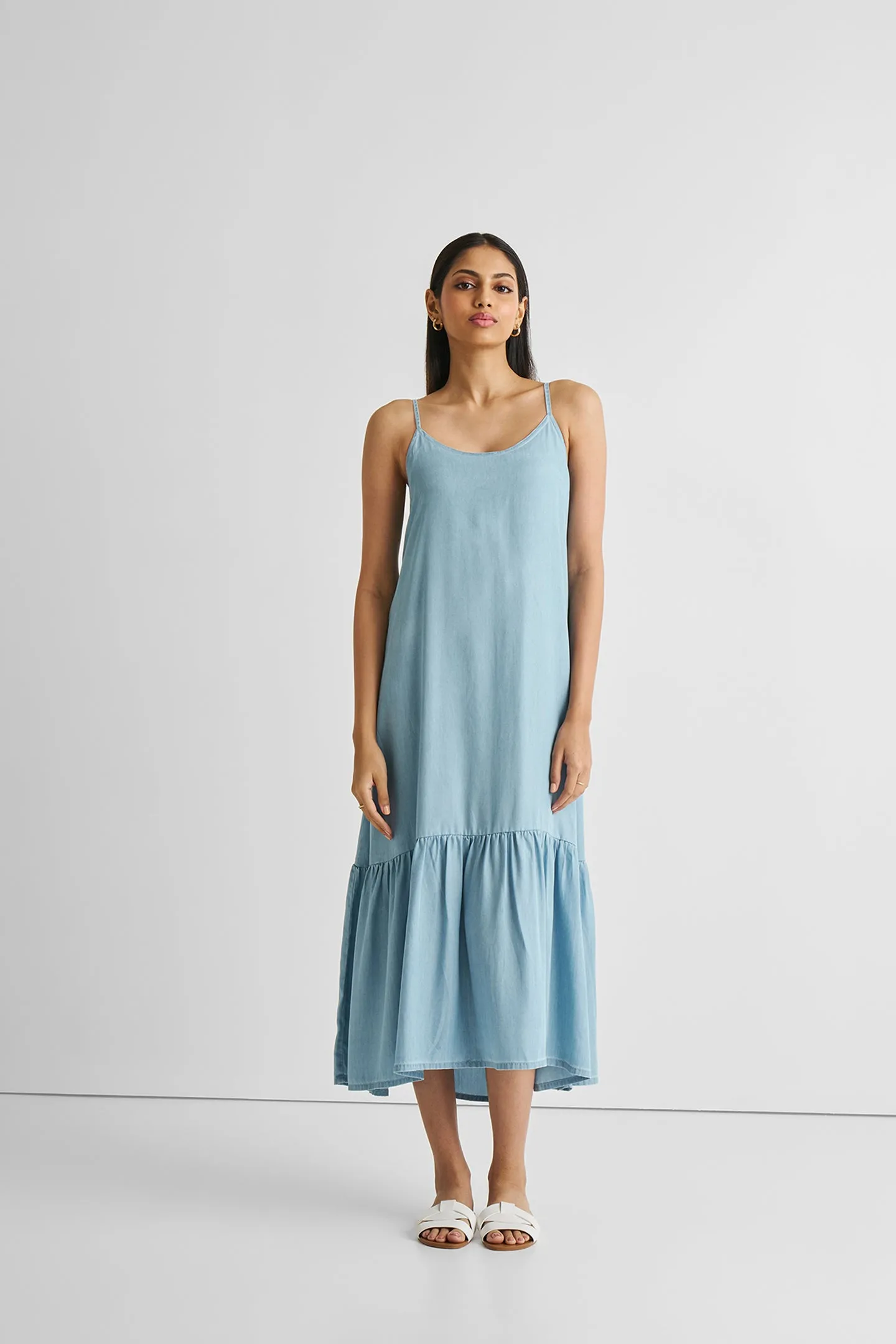 Flowy Maxi Dress in Blue Denim