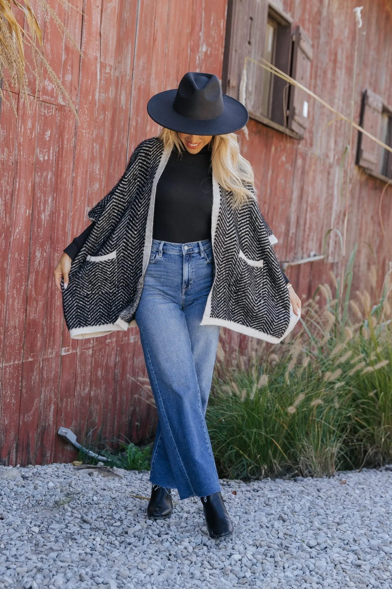 Fuzzy Black Herringbone Kimono - FINAL SALE