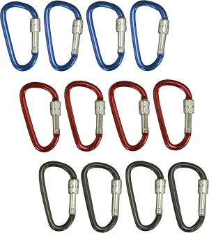 Harrier Hardware: Locking Carabiners - Versatile and Durable D-Clip Aluminum Keychain (3 Colors, 12-Pack)