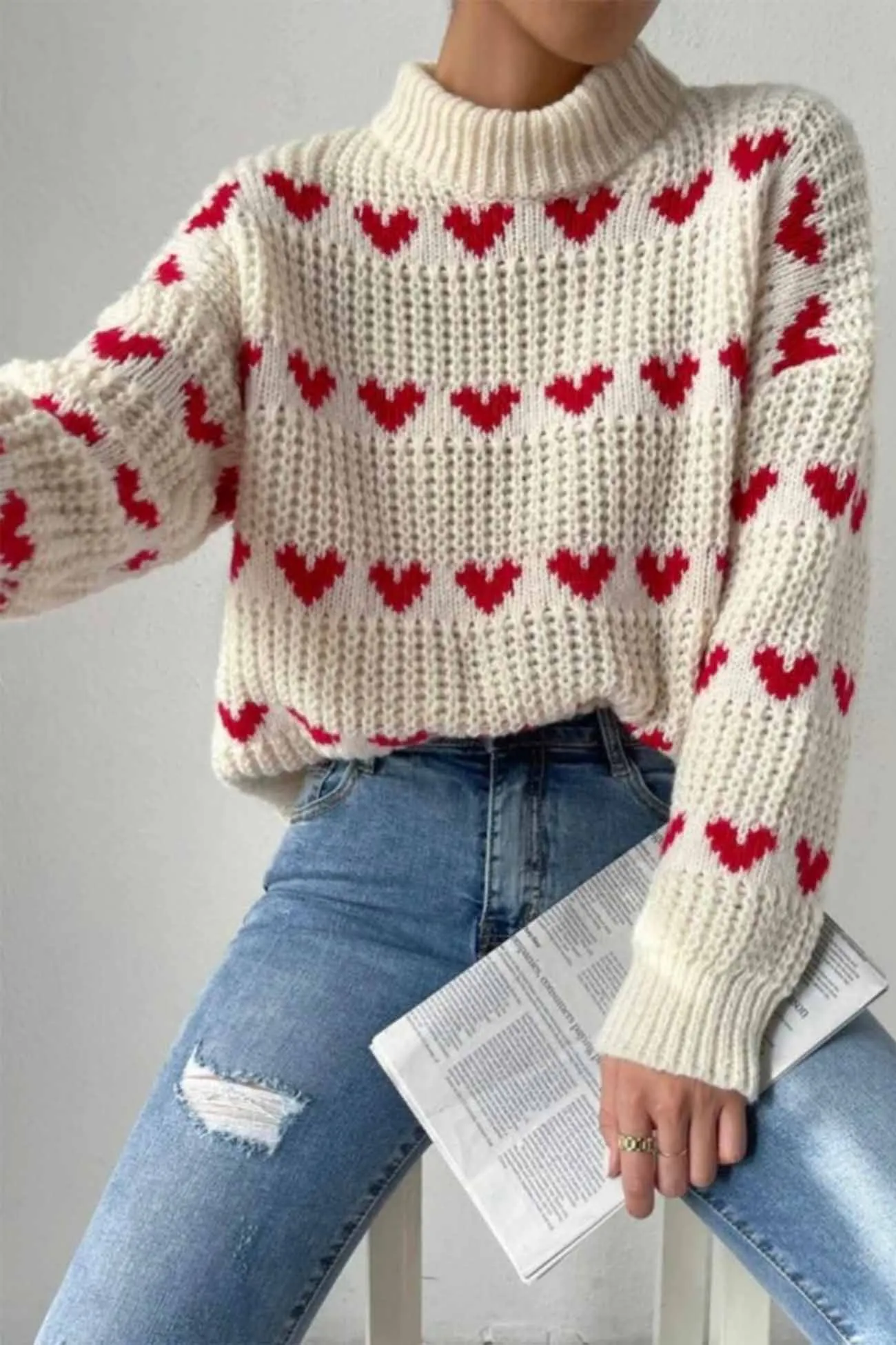 Heart Jacquard knitted Sweater