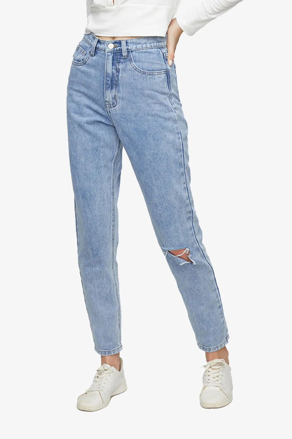 High Rise Distressed Hole Cropped Jeans