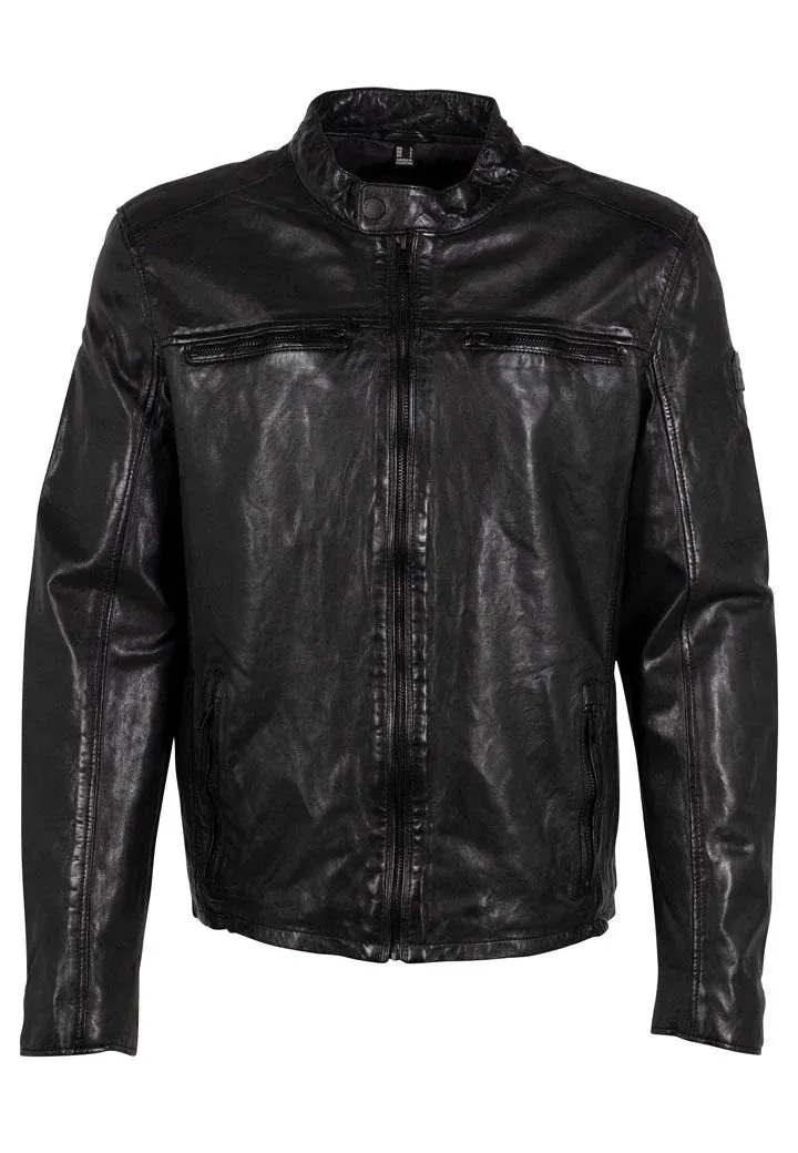 MAURITIUS JON 2 RF BLACK MENS-STYLE MOTO LEATHER JACKET