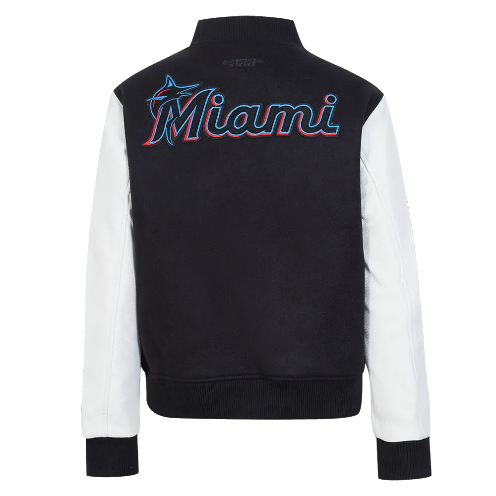 MLB MIAMI MARLINS CLASSIC WOOL WOMEN'S VARSITY JACKET (BLACK/WHITE)