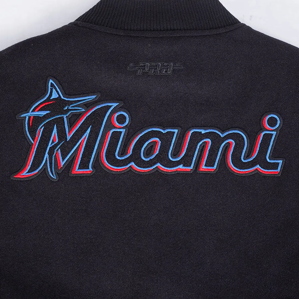 MLB MIAMI MARLINS CLASSIC WOOL WOMEN'S VARSITY JACKET (BLACK/WHITE)