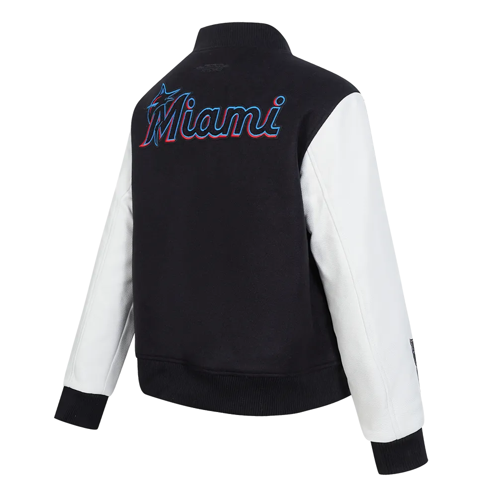 MLB MIAMI MARLINS CLASSIC WOOL WOMEN'S VARSITY JACKET (BLACK/WHITE)