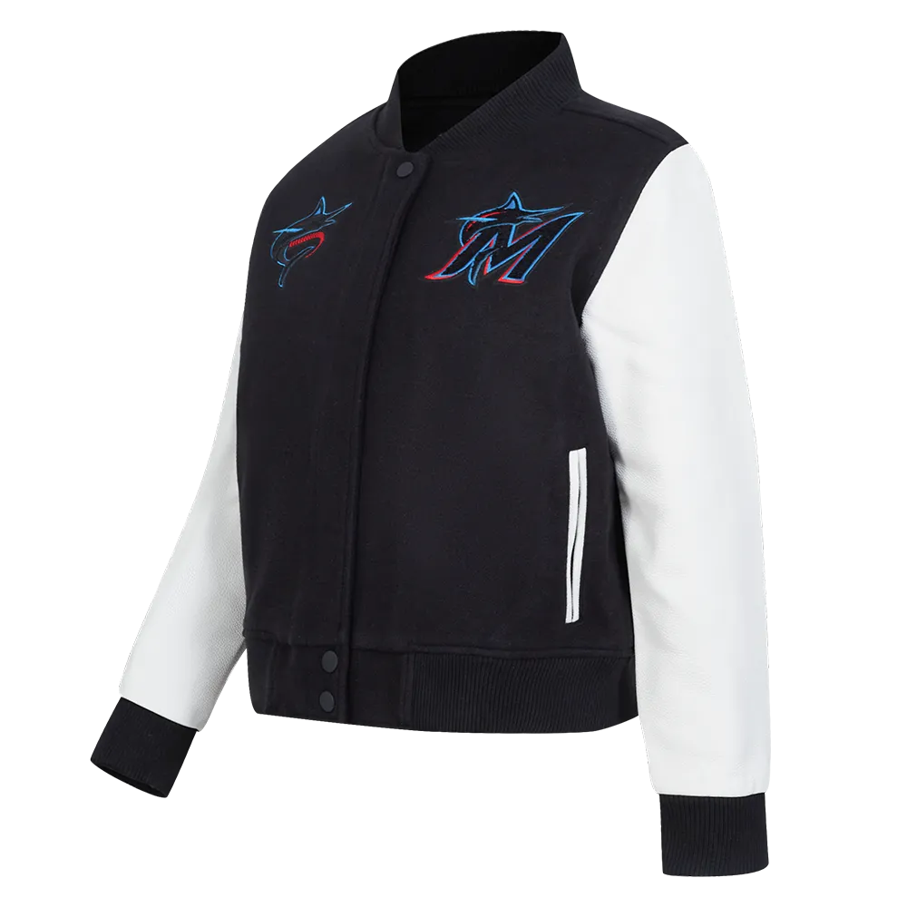 MLB MIAMI MARLINS CLASSIC WOOL WOMEN'S VARSITY JACKET (BLACK/WHITE)