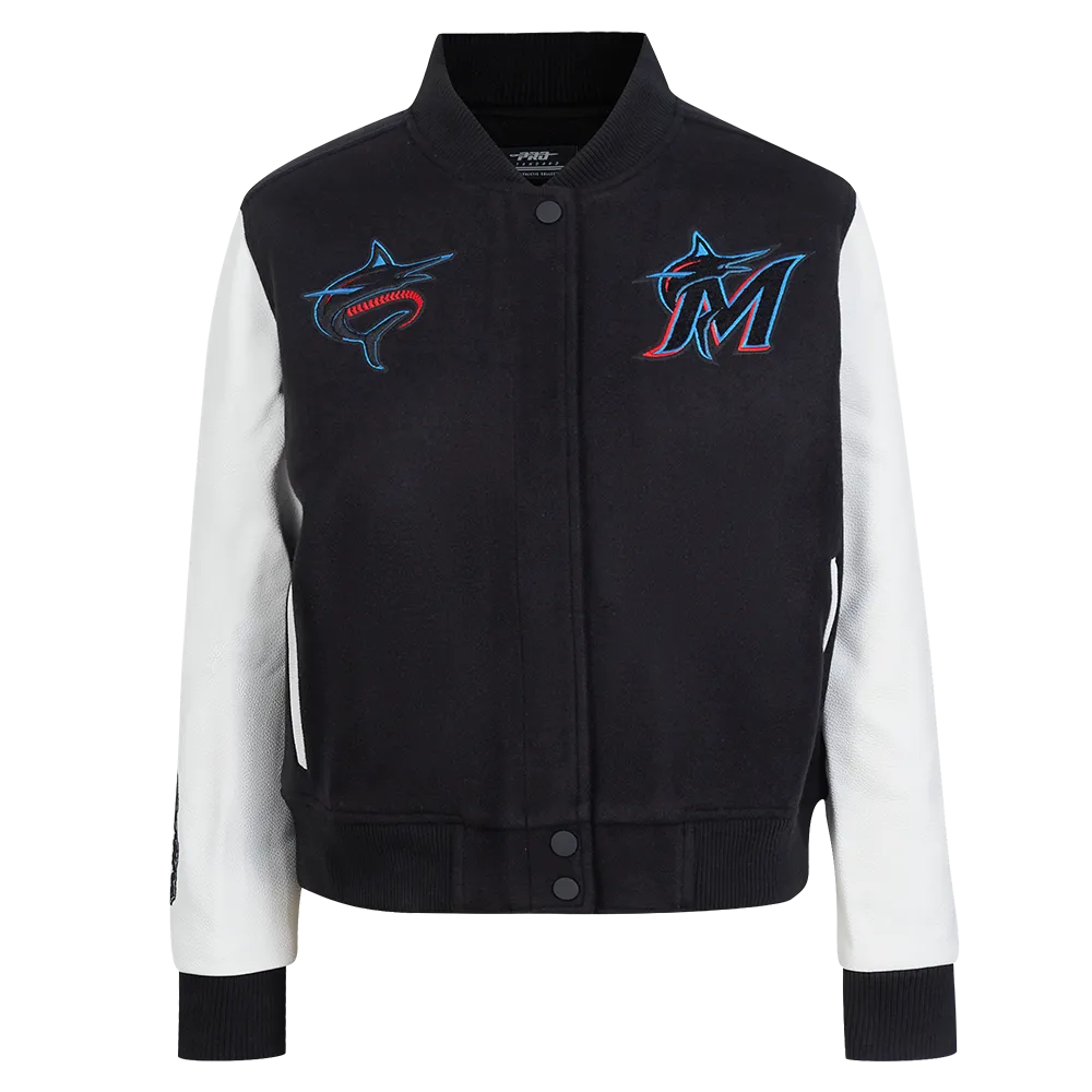 MLB MIAMI MARLINS CLASSIC WOOL WOMEN'S VARSITY JACKET (BLACK/WHITE)