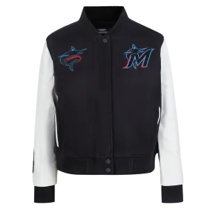 MLB MIAMI MARLINS CLASSIC WOOL WOMEN'S VARSITY JACKET (BLACK/WHITE)