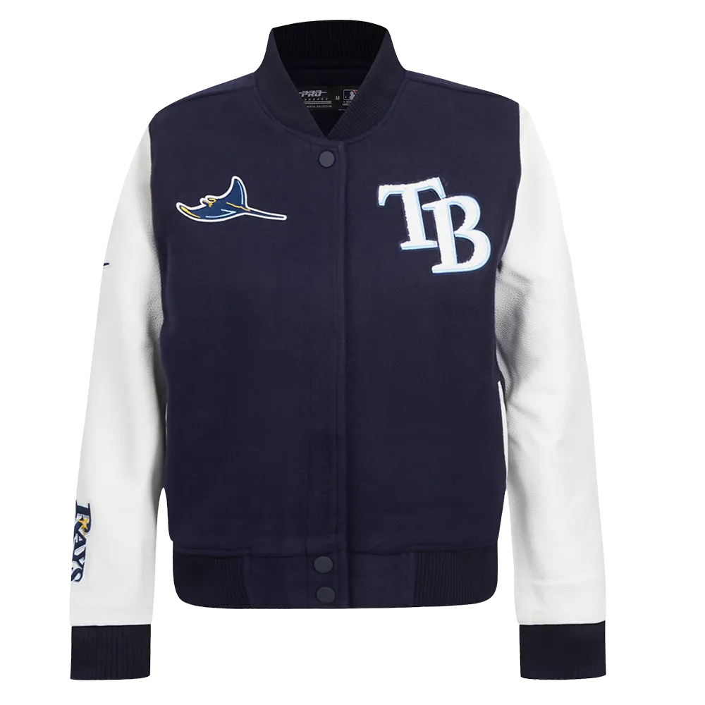 MLB TAMPA BAY RAYS CLASSIC WOMEN'S WOOL VARSITY JACKET (MIDNIGHT NAVY/WHITE)