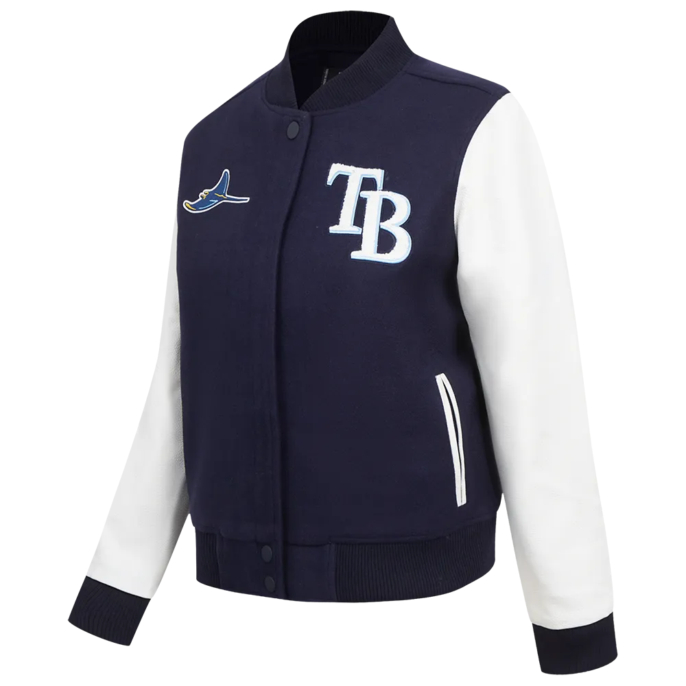 MLB TAMPA BAY RAYS CLASSIC WOMEN'S WOOL VARSITY JACKET (MIDNIGHT NAVY/WHITE)