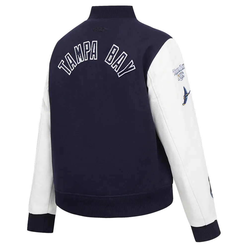 MLB TAMPA BAY RAYS CLASSIC WOMEN'S WOOL VARSITY JACKET (MIDNIGHT NAVY/WHITE)