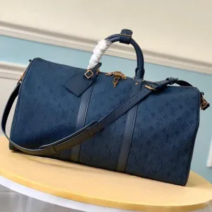 Monogram Denim Keepall Bandoulière 50 Top Handle Travel Bag M44644 Navy Blue 2019 Collection