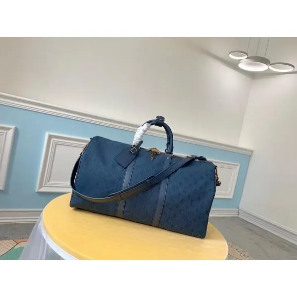 Monogram Denim Keepall Bandoulière 50 Top Handle Travel Bag M44644 Navy Blue 2019 Collection