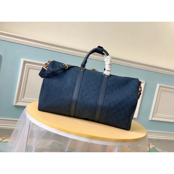 Monogram Denim Keepall Bandoulière 50 Top Handle Travel Bag M44644 Navy Blue 2019 Collection