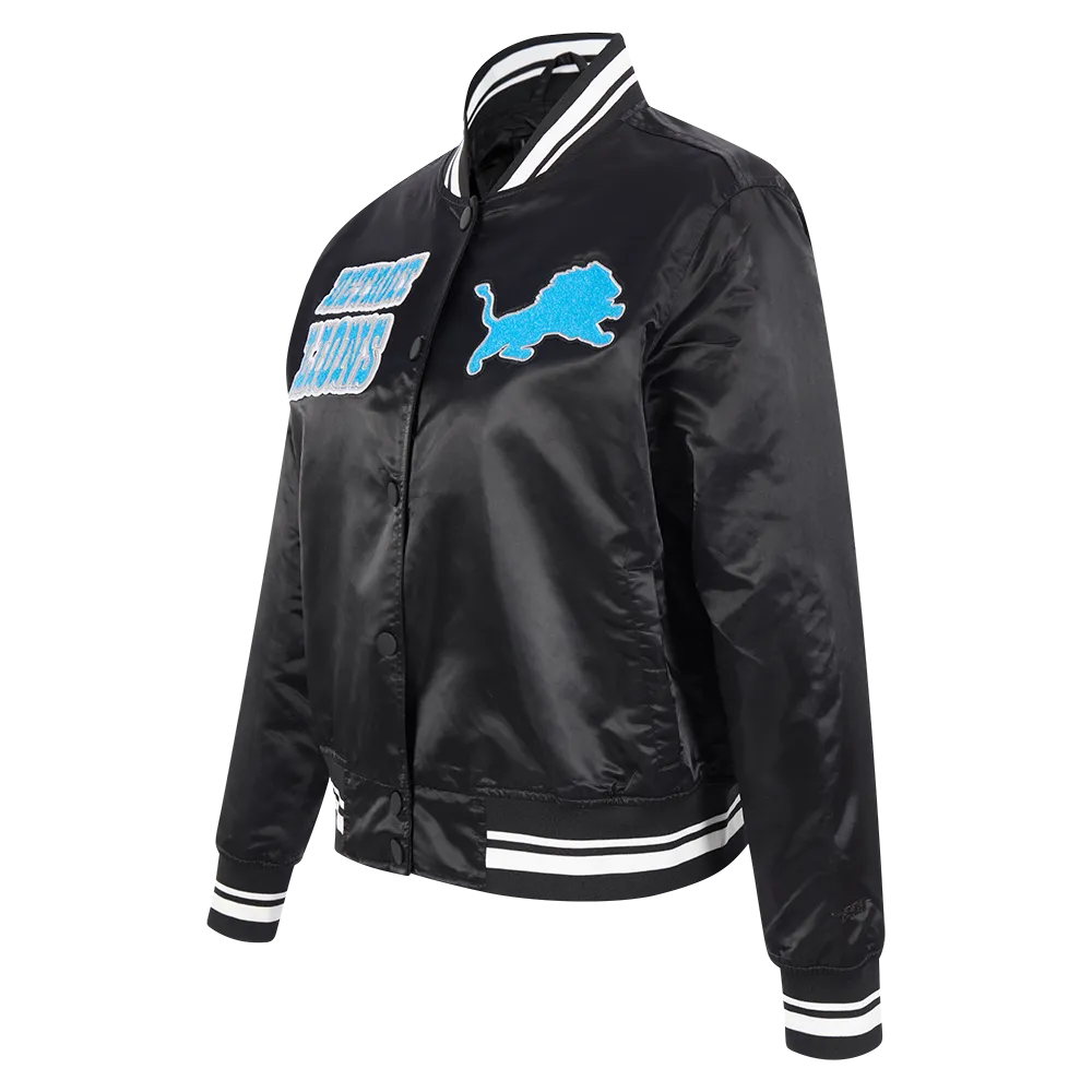 NFL DETROIT LIONS RETRO CLASSIC WOMEN'S RIB SATIN JACKET (BLACK)