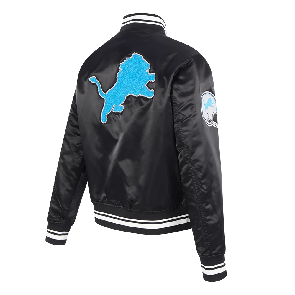 NFL DETROIT LIONS RETRO CLASSIC WOMEN'S RIB SATIN JACKET (BLACK)