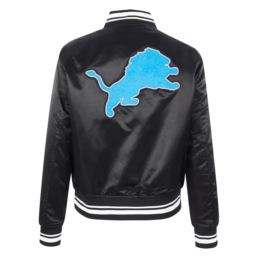 NFL DETROIT LIONS RETRO CLASSIC WOMEN'S RIB SATIN JACKET (BLACK)