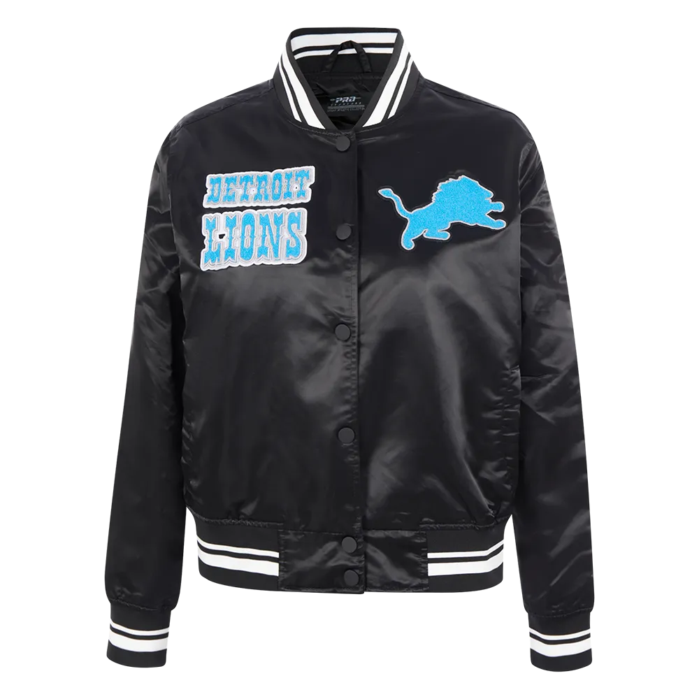 NFL DETROIT LIONS RETRO CLASSIC WOMEN'S RIB SATIN JACKET (BLACK)