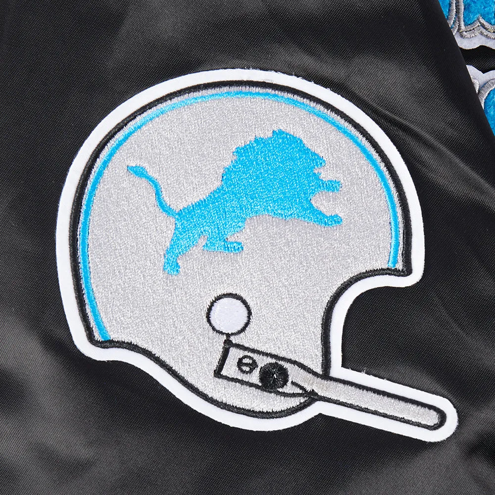 NFL DETROIT LIONS RETRO CLASSIC WOMEN'S RIB SATIN JACKET (BLACK)