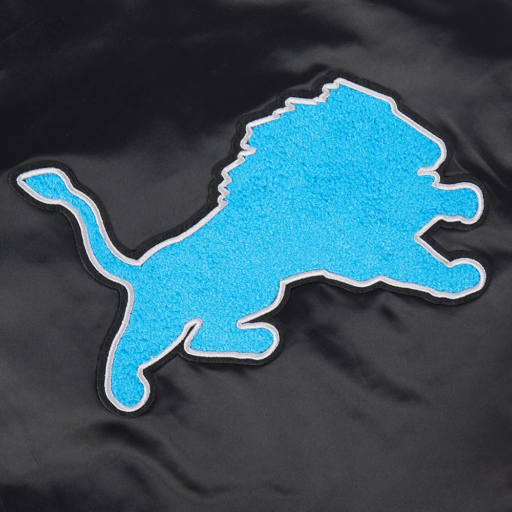 NFL DETROIT LIONS RETRO CLASSIC WOMEN'S RIB SATIN JACKET (BLACK)