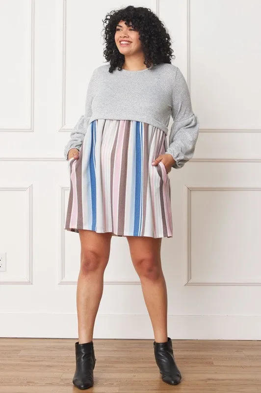 Plus Size Balloon Long Sleeves Pullover Knee Dress